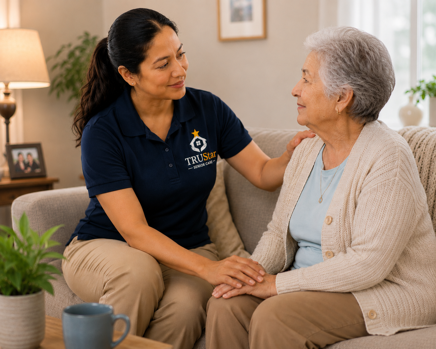 TRU Star caregiver checking on a senior to see if they are feeling okay