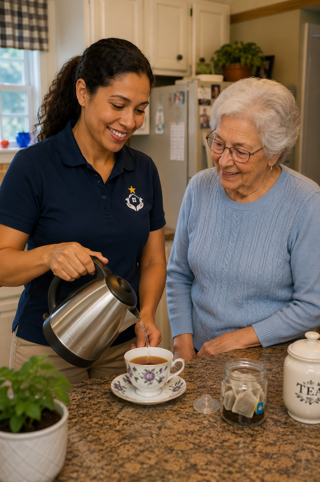 TRU Star caregiver preparing tea for the senior