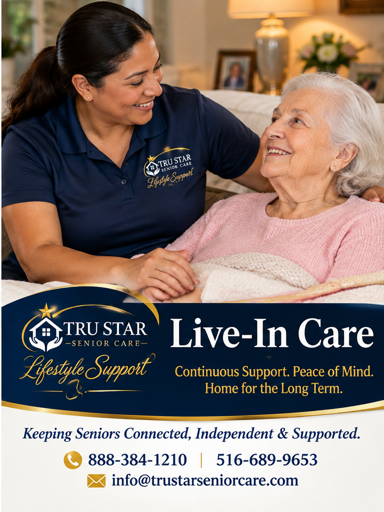 Latina caregiver providing Live-In Care to a senior woman at home in Nassau County NY