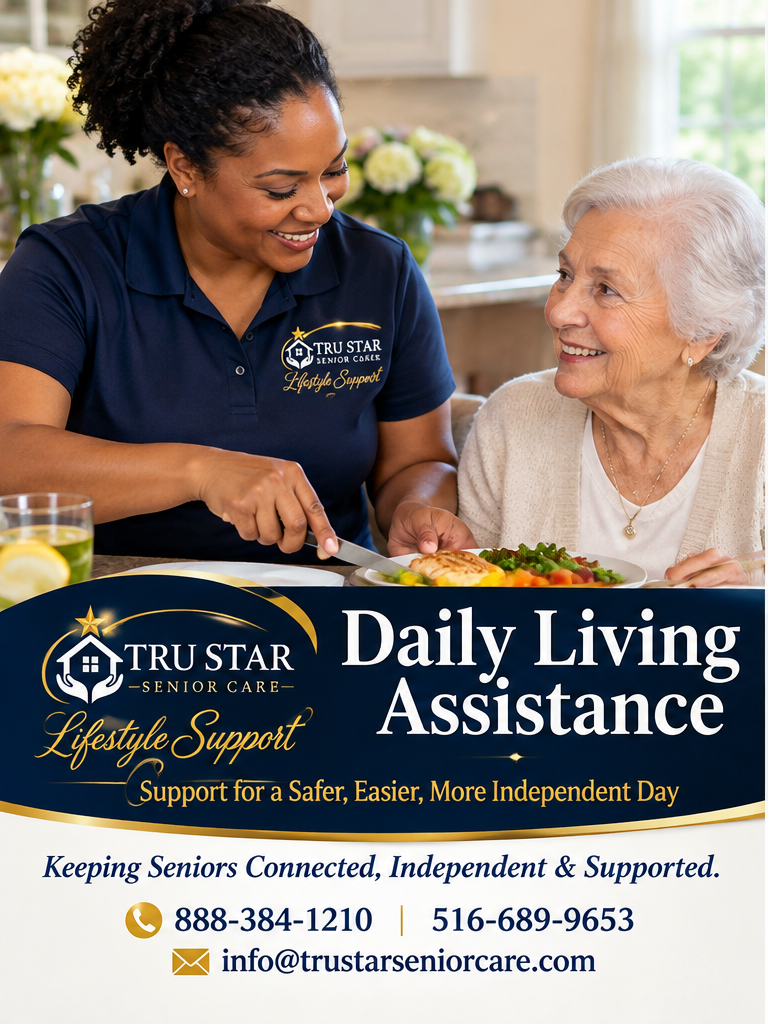 African-American caregiver providing Daily Living Assistance to a senior woman at home in Nassau County NY