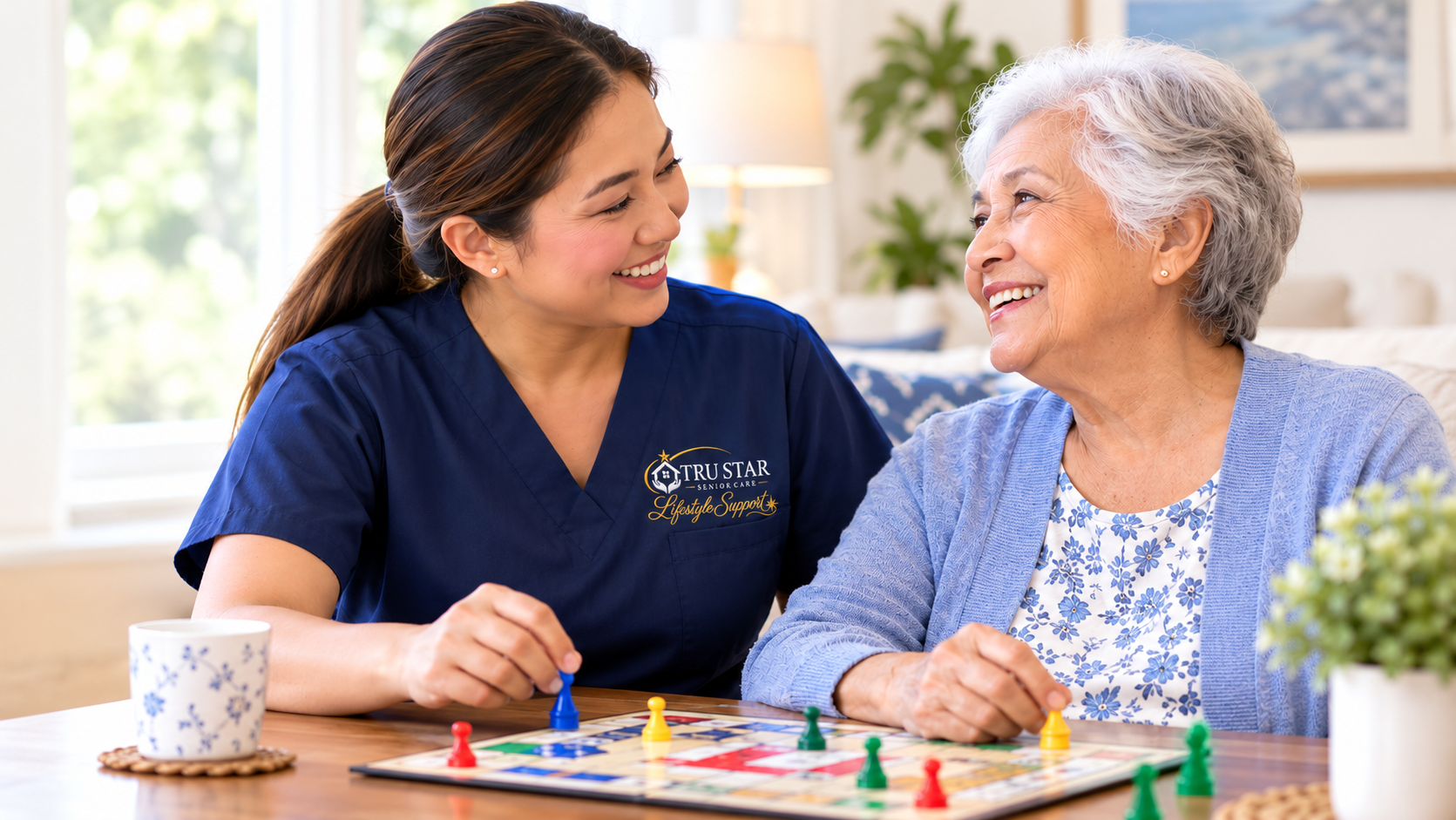 “Companion caregiver spending time with an older adult on Long Island.