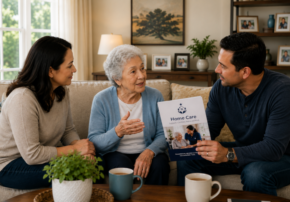 Adult children talking to their senior parent about home care