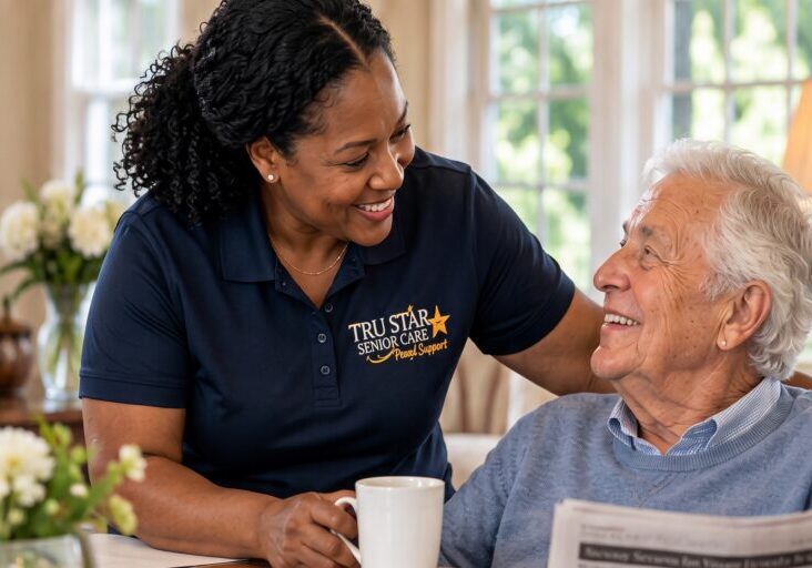 Private-pay homr care caregiver assisting a senior at home